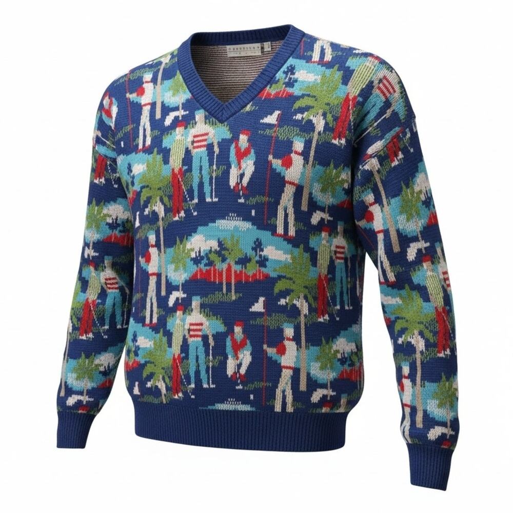 Crossings Rare Vintage Golf Themed Dadcore V-Neck Pullover Cotton Sweater